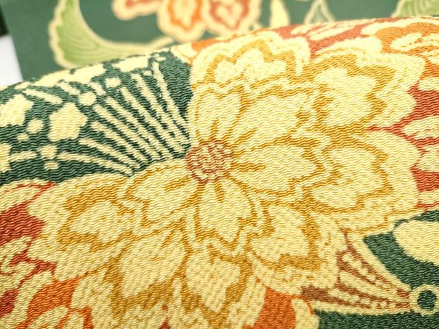 平和屋着物●九寸開き名古屋帯 型染め 花唐草文 正絹 逸品 CABM6167hy