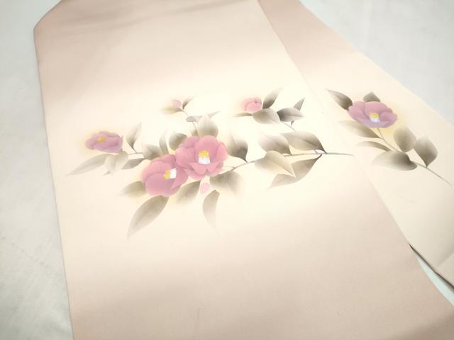平和屋着物●塩瀬 九寸名古屋帯 手描き 枝椿 正絹 逸品 CABM6171hy