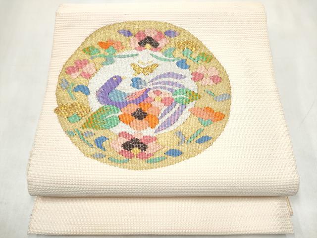 平和屋着物●八寸名古屋帯 綴れ 花鳥文 金銀糸 正絹 逸品 CABM6172hy