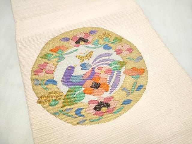 平和屋着物●八寸名古屋帯 綴れ 花鳥文 金銀糸 正絹 逸品 CABM6172hy