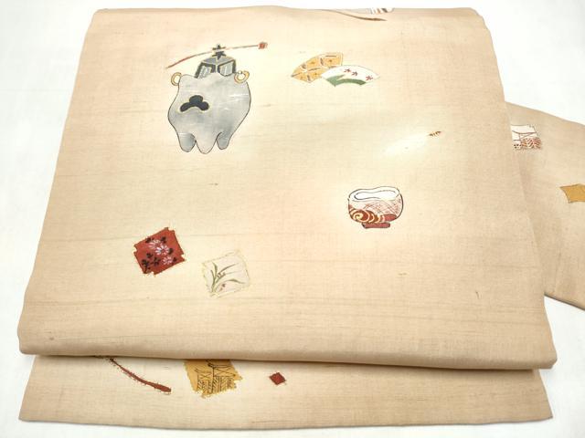 平和屋着物●九寸名古屋帯 紬地 玩具文 金彩 正絹 逸品 CABM6175hy