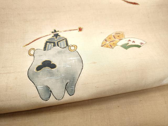 平和屋着物●九寸名古屋帯 紬地 玩具文 金彩 正絹 逸品 CABM6175hy
