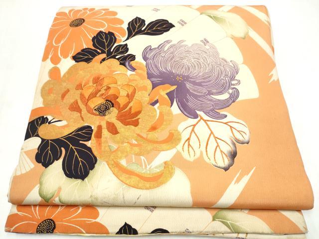 平和屋着物●アンティーク 大正ロマン 両面 全通柄 京袋帯 刺繍 乱菊 桧扇 金彩 正絹 逸品 CABM6177hy