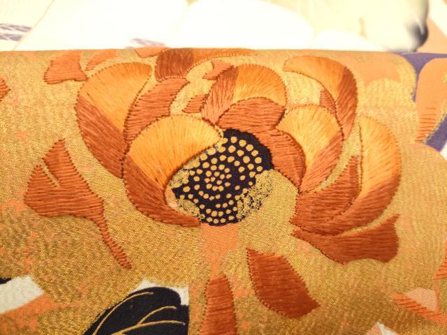 平和屋着物●アンティーク 大正ロマン 両面 全通柄 京袋帯 刺繍 乱菊 桧扇 金彩 正絹 逸品 CABM6177hy