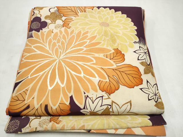 平和屋着物●アンティーク 大正ロマン 両面 全通柄 京袋帯 刺繍 乱菊 桧扇 金彩 正絹 逸品 CABM6177hy
