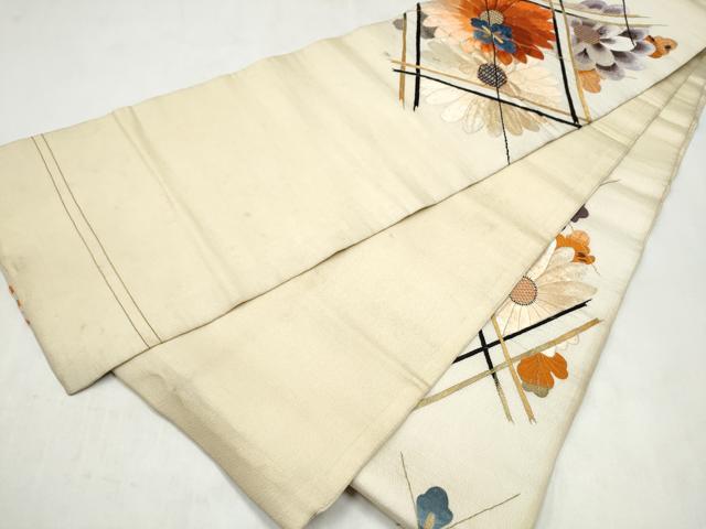 平和屋着物●アンティーク 大正ロマン 丸帯 総手刺繍 舞花文 金糸 正絹 逸品 CABM6184hy