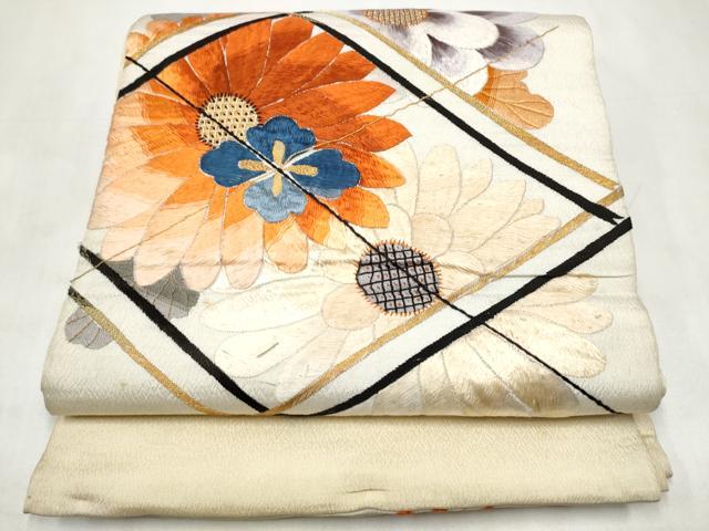 平和屋着物●アンティーク 大正ロマン 丸帯 総手刺繍 舞花文 金糸 正絹 逸品 CABM6184hy