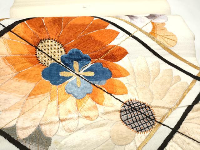平和屋着物●アンティーク 大正ロマン 丸帯 総手刺繍 舞花文 金糸 正絹 逸品 CABM6184hy