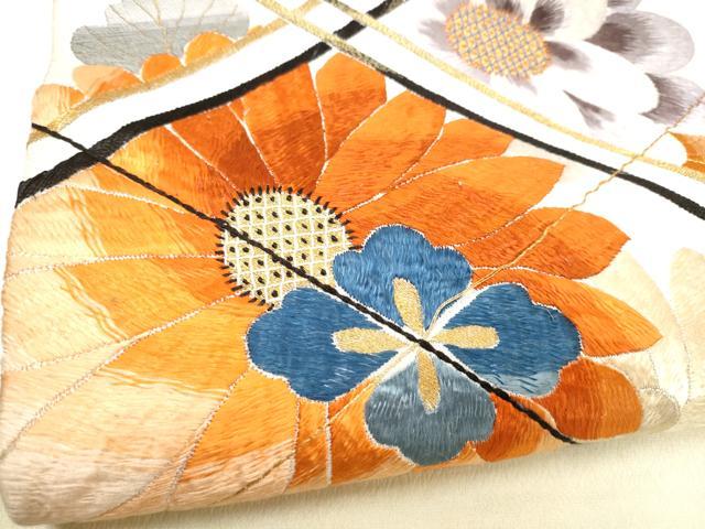 平和屋着物●アンティーク 大正ロマン 丸帯 総手刺繍 舞花文 金糸 正絹 逸品 CABM6184hy