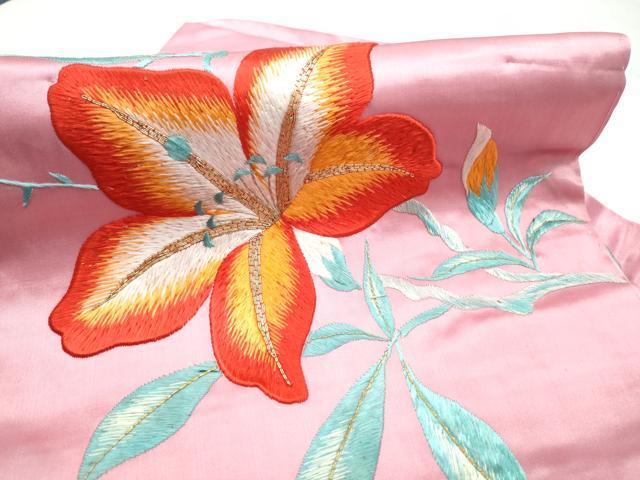 平和屋着物●アンティーク 大正ロマン 九寸名古屋帯 総手刺繍 枝花文 金糸 正絹 逸品 CABM6185hy