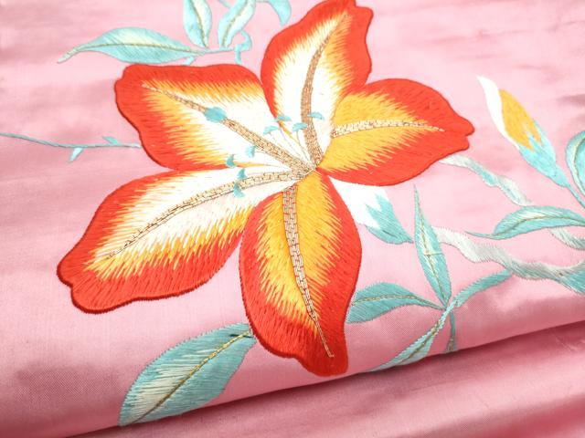 平和屋着物●アンティーク 大正ロマン 九寸名古屋帯 総手刺繍 枝花文 金糸 正絹 逸品 CABM6185hy