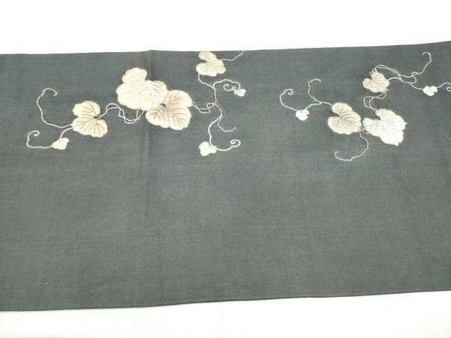 平和屋着物●アンティーク 大正ロマン 丸帯 紬地 駒刺繍 蔦の葉文 正絹 逸品 CABM6200hy