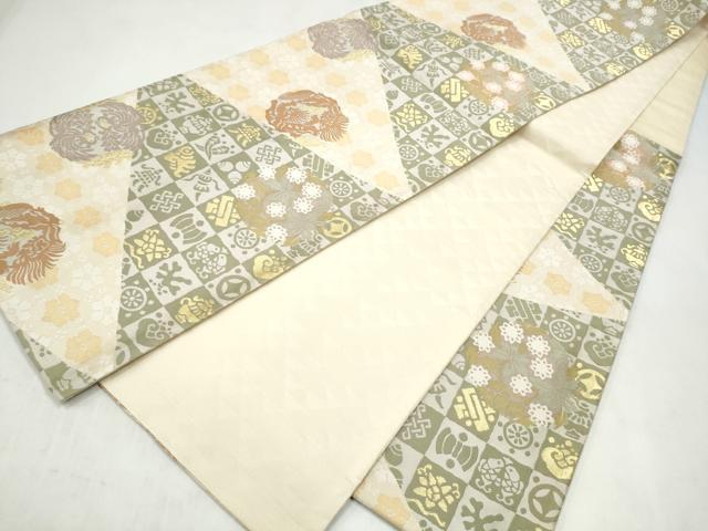 平和屋着物●六通柄袋帯 利休このみ 金糸 正絹 逸品 CABM6203hy