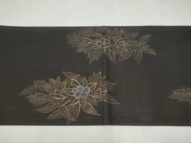 平和屋着物●両面 六通柄袋帯 紬地 草花文 金糸 正絹 逸品 CABM6208hy