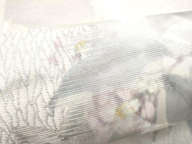平和屋着物●手描友禅女流作家 一色生子 太鼓柄袋帯 枝椿 銀糸 正絹 逸品 CABM6214hy
