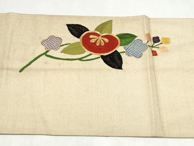 平和屋着物●アンティーク 大正ロマン 太鼓柄袋帯 総手刺繍 駒刺繍 花筏文 金糸 正絹 逸品 CABM6218hy