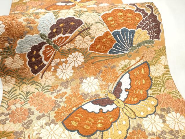 平和屋着物●西陣 河合美術織物謹製 六通柄袋帯 唐織 花蝶文 金糸 正絹 逸品 CABM6227hy