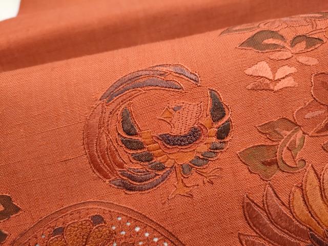 平和屋着物●中国三大刺繍 スワトウ相良刺繍 総刺繍 太鼓柄袋帯 紬地 鴛鴦花文 正絹 逸品 CABM6234hy