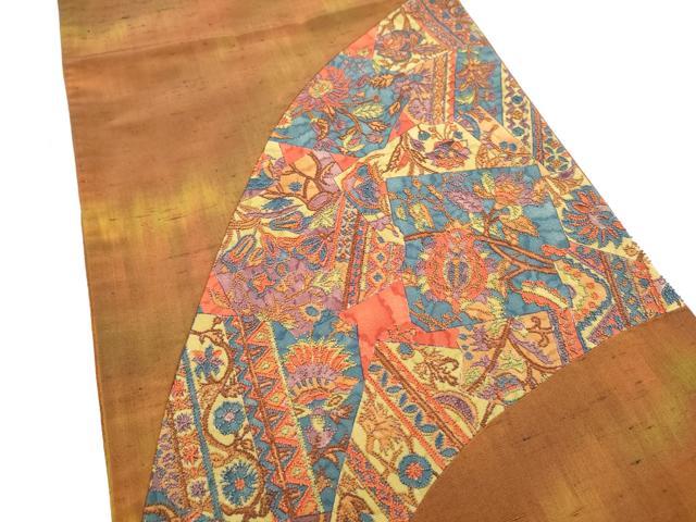 平和屋着物●中国三大刺繍 相良刺繍 太鼓柄袋帯 紬地 更紗花文 正絹 逸品 CABM6237hy