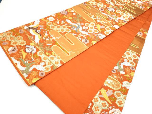 平和屋着物●西陣 河合美術織物謹製 六通柄袋帯 唐織 飛鶴花蝶文 金糸 正絹 逸品 CABM6256hy
