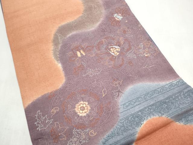 平和屋着物●中国三大刺繍 相良刺繍 総刺繍 太鼓柄袋帯 紬地 更紗花唐草文 正絹 逸品 CABM6284hy