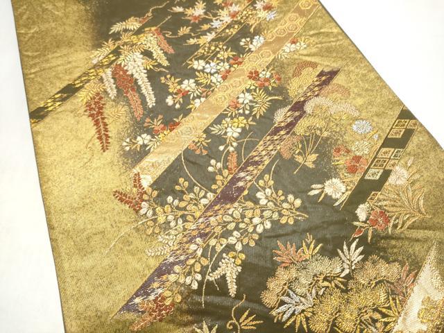 平和屋着物●西陣の名門 加納幸謹製 六通柄袋帯 唐織 草花文 金銀糸 引箔 正絹 逸品 CABM6290hy