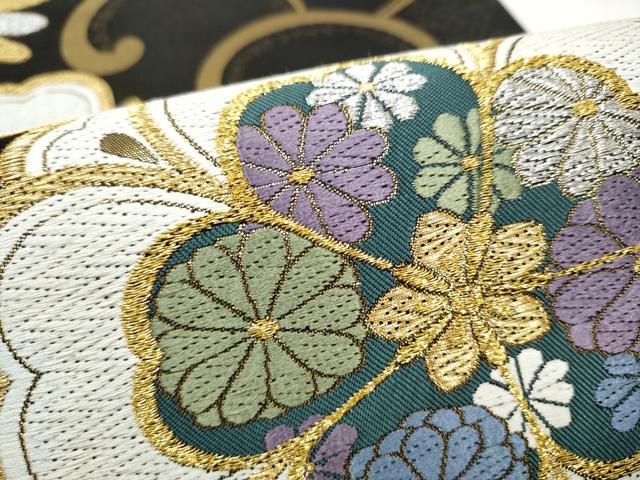 平和屋着物●西陣 京洛苑たはら謹製 六通柄袋帯 唐織 花唐草文 黒地 金銀糸 正絹 逸品 CABM6310hy