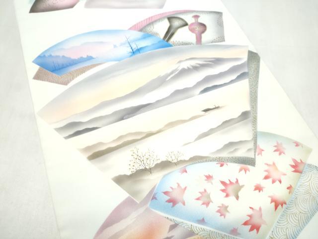 平和屋着物●塩瀬 九寸開き名古屋帯 作家物 地紙風景文 正絹 逸品 CABM6342hy