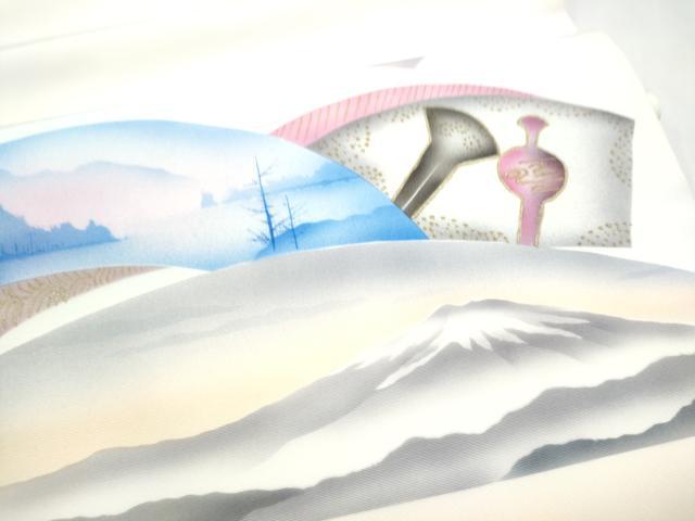 平和屋着物●塩瀬 九寸開き名古屋帯 作家物 地紙風景文 正絹 逸品 CABM6342hy