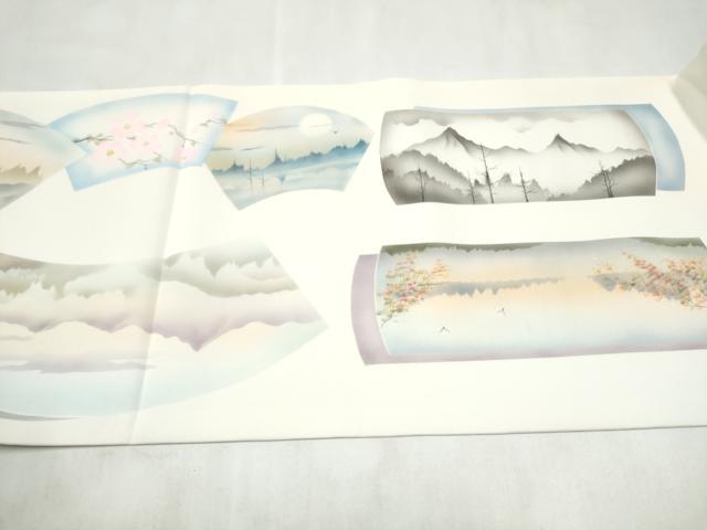 平和屋着物●塩瀬 九寸開き名古屋帯 作家物 地紙風景文 正絹 逸品 CABM6342hy