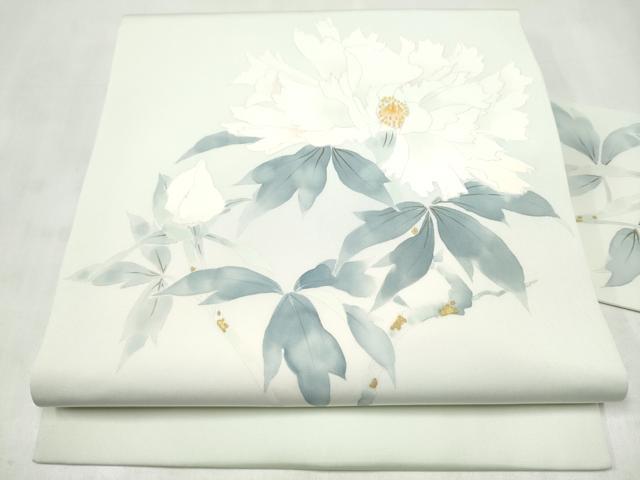 平和屋着物●塩瀬 九寸名古屋帯 手描き 枝花文 正絹 逸品 CABM6344hy