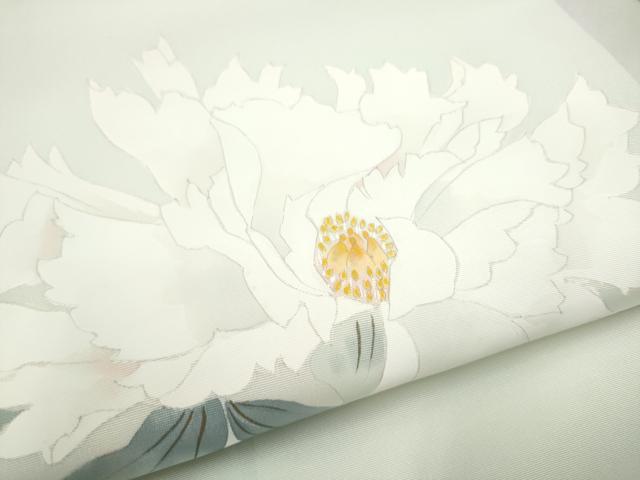 平和屋着物●塩瀬 九寸名古屋帯 手描き 枝花文 正絹 逸品 CABM6344hy