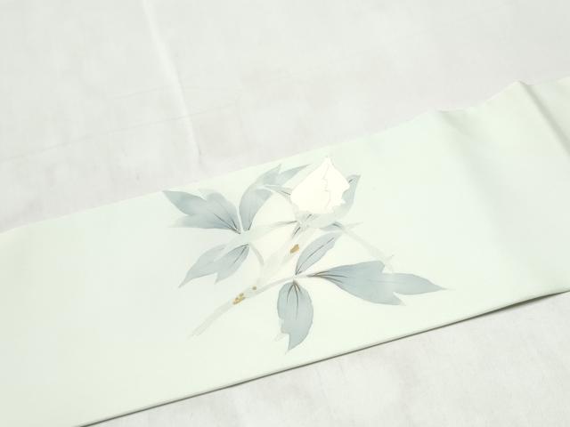平和屋着物●塩瀬 九寸名古屋帯 手描き 枝花文 正絹 逸品 CABM6344hy