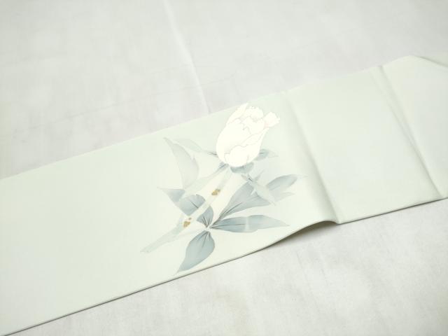 平和屋着物●塩瀬 九寸名古屋帯 手描き 枝花文 正絹 逸品 CABM6344hy