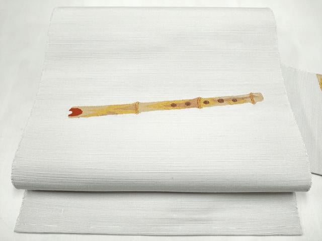 平和屋着物●八寸名古屋帯 紬地 横笛 金糸 正絹 逸品 CABM6353hy