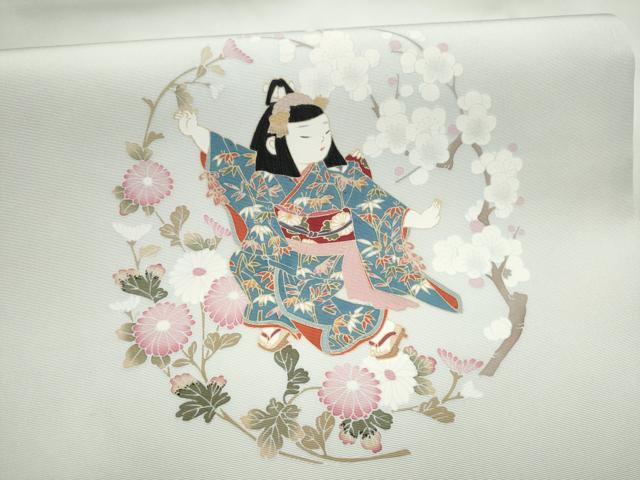 平和屋着物●塩瀬 九寸名古屋帯 友禅 童子遊び 正絹 逸品 CABM6354hy