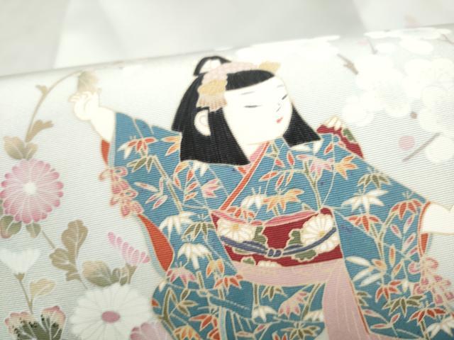 平和屋着物●塩瀬 九寸名古屋帯 友禅 童子遊び 正絹 逸品 CABM6354hy
