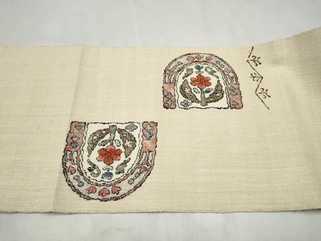 平和屋着物●西陣 老舗 渡文謹製 手織 真綿紬 八寸名古屋帯 草花文 証紙付き 正絹 逸品 CABM6355hy