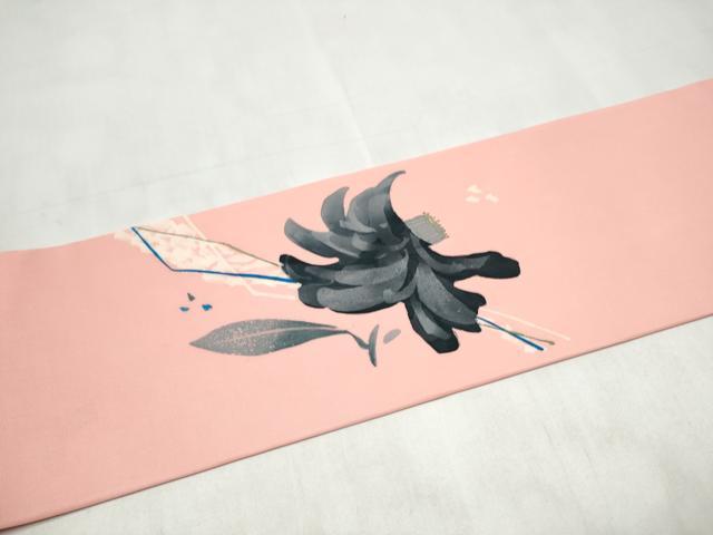 平和屋着物●塩瀬 九寸名古屋帯 ろうけつ染 舞花文 金彩 正絹 逸品 CABM6356hy