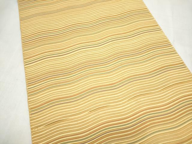 平和屋着物●本場筑前博多織 八寸名古屋帯 よろけ縞 正絹 逸品 CABM6363hy
