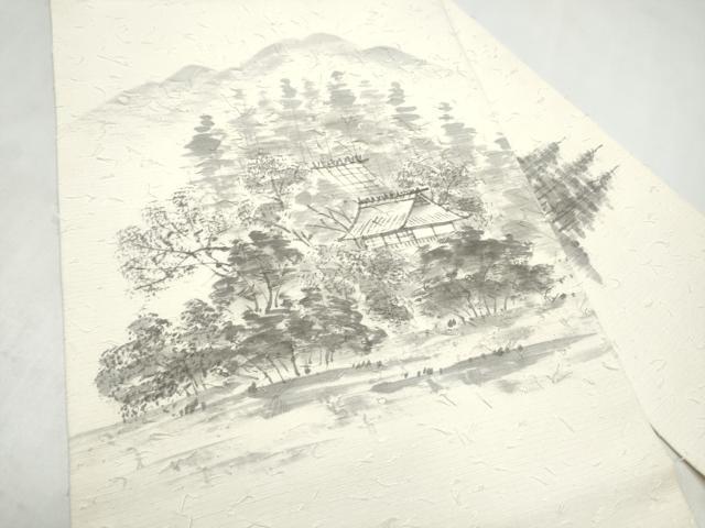 平和屋着物●九寸名古屋帯 作家物 手描き 髭紬 風景文 正絹 逸品 CABM6364hy