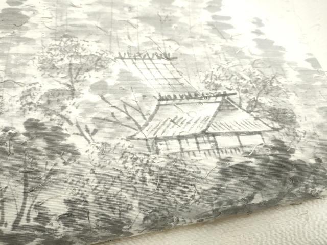 平和屋着物●九寸名古屋帯 作家物 手描き 髭紬 風景文 正絹 逸品 CABM6364hy