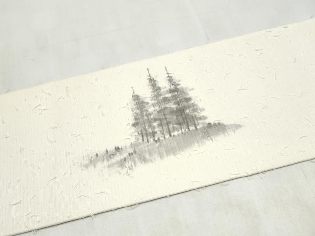 平和屋着物●九寸名古屋帯 作家物 手描き 髭紬 風景文 正絹 逸品 CABM6364hy