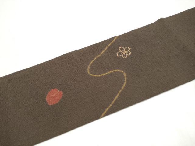 平和屋着物●九寸名古屋帯 舞桜文 金糸 鬼しぼ縮緬 反端付き 正絹 逸品 CABM6375hy