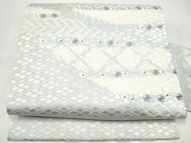 平和屋着物●九寸名古屋帯 絞り 刺繍 舞花文 正絹 逸品 CABM6378hy