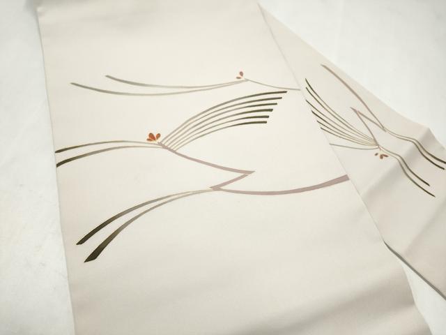 平和屋着物●塩瀬 九寸名古屋帯 駒刺繍 枝松葉文 金糸 正絹 逸品 CABM6391hy