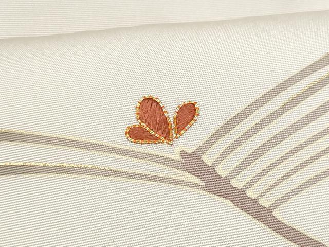 平和屋着物●塩瀬 九寸名古屋帯 駒刺繍 枝松葉文 金糸 正絹 逸品 CABM6391hy