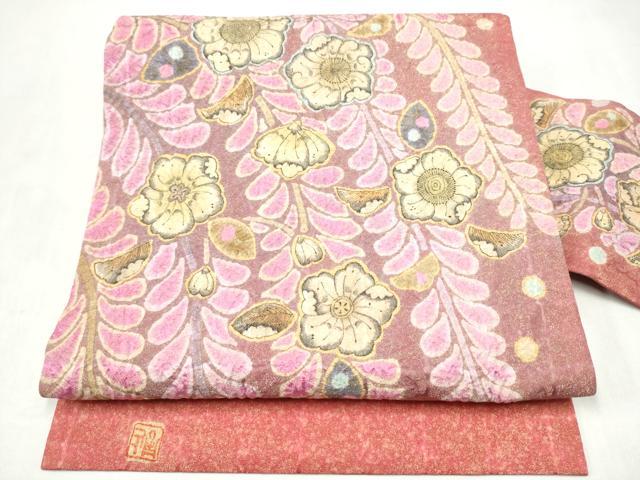 平和屋着物●九寸名古屋帯 作家物 辻が花 絞り 金通し地 正絹 逸品 CABM6392hy
