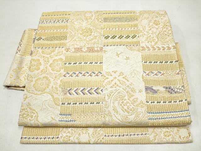 平和屋着物●つけ帯 飛鶴花文 金銀糸 正絹 逸品 CABM6396hy