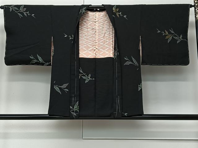 平和屋着物#羽織 寿光織 草葉文 黒地 金銀糸 正絹 逸品 未使用 CABM6423ua